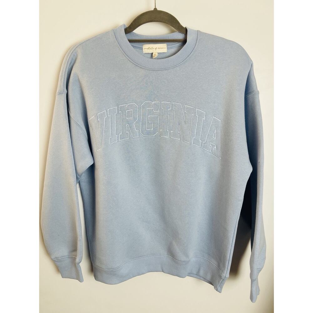 State of Mine Women Embroidered Crew Neck‎ Comfy Sweater VIRGINIA Light Blue XS